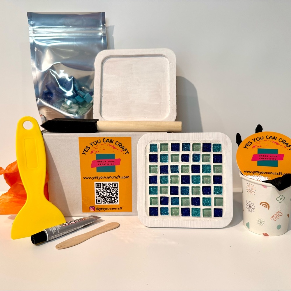DIY Craft Kit- Mosaic Tile Coaster- Blue Tiles